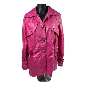 Marina Rinaldi Pink Metallic Trench Coat Rain Jacket Size 21 US 12